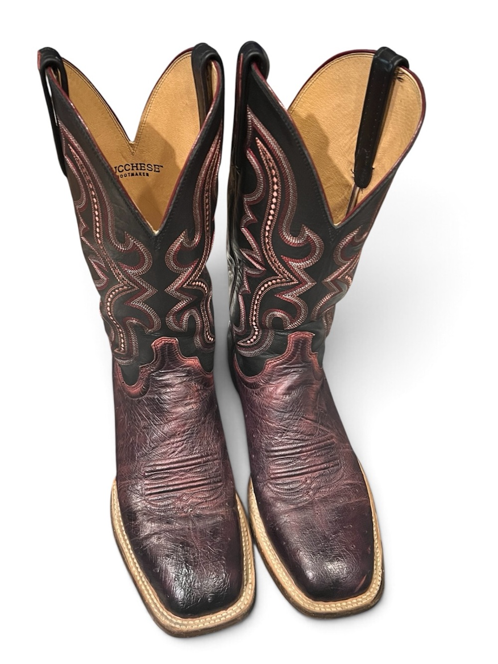 Lucchese Black Cherry Smooth Ostrich cowboy boots square toe 9.5D